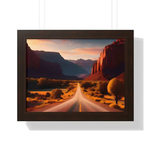 Framed Horizontal Poster Utah Landscape Road Overlooking Epic Views - 16″ x 12″ / Walnut - Posters Prints & Visual