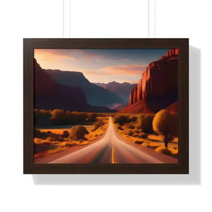 Framed Horizontal Poster Utah Landscape Road Overlooking Epic Views - 20’’ x 16’’ / Walnut - Posters Prints & Visual