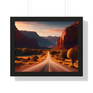 Framed Horizontal Poster Utah Landscape Road Overlooking Epic Views - 20’’ x 16’’ / Black - Posters Prints & Visual