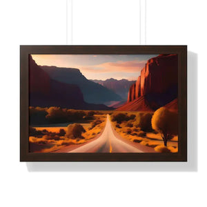 Framed Horizontal Poster Utah Landscape Road Overlooking Epic Views - 24″ x 16″ / Walnut - Posters Prints & Visual