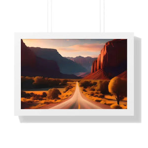 Framed Horizontal Poster Utah Landscape Road Overlooking Epic Views - 24″ x 16″ / White - Posters Prints & Visual