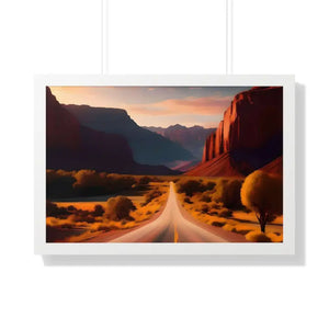 Framed Horizontal Poster Utah Landscape Road Overlooking Epic Views - 30’’ x 20’’ / White - Posters Prints & Visual