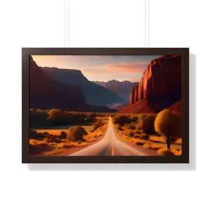 Framed Horizontal Poster Utah Landscape Road Overlooking Epic Views - 30’’ x 20’’ / Walnut - Posters Prints & Visual