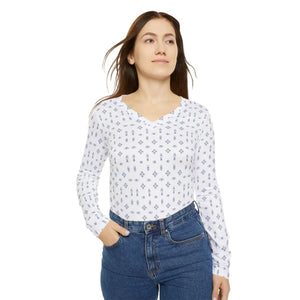 Delicate Blue Floral V-neck Blouse - Soft Knit Top - Dipaliz - T-shirts - Xs