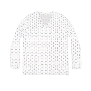 Delicate Blue Floral V-neck Blouse - Soft Knit Top - Dipaliz - T-shirts - Xs