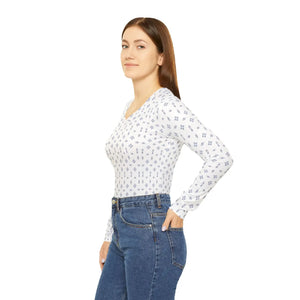 Delicate Blue Floral V-neck Blouse - Soft Knit Top - Dipaliz - T-shirts - Xs
