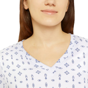 Delicate Blue Floral V-neck Blouse - Soft Knit Top - Dipaliz - T-shirts - Xs