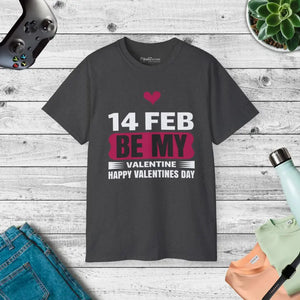 Be my Valentine T-shirt 14th Feb Love Statement Tee - Dipaliz - Dark Heather / s - T-shirts