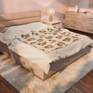 Velveteen Plush Blanket, Cozy Woodland Raccoon & Mushroom Throw - Blankets