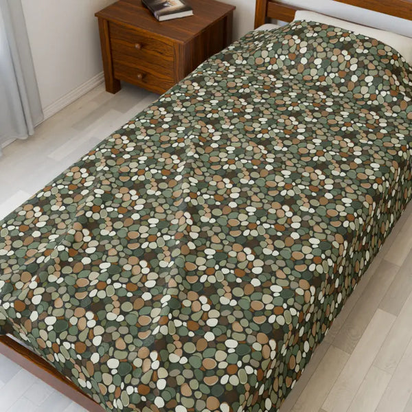 All Over Prints - Velveteen Plush Blanket - Earth Tone Pebble Pattern Cozy Throw 60’’ × 80’’