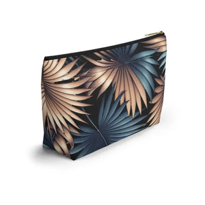Toiletry Bag - Tropical Palm Leaves Women’s Fashion - Dipaliz - Large / Black Zipper - Cosmetic & Bags