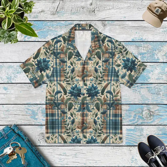 Upgrade your Look with a Men’s Floral Plaid Hawaiian Camp Shirt - Xs All Over Prints