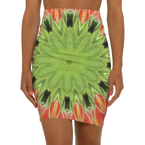 Bold Elegance Abstract Pattern Mini Skirt Orange Green - Dipaliz - Xs / Black Stitching - Skirts