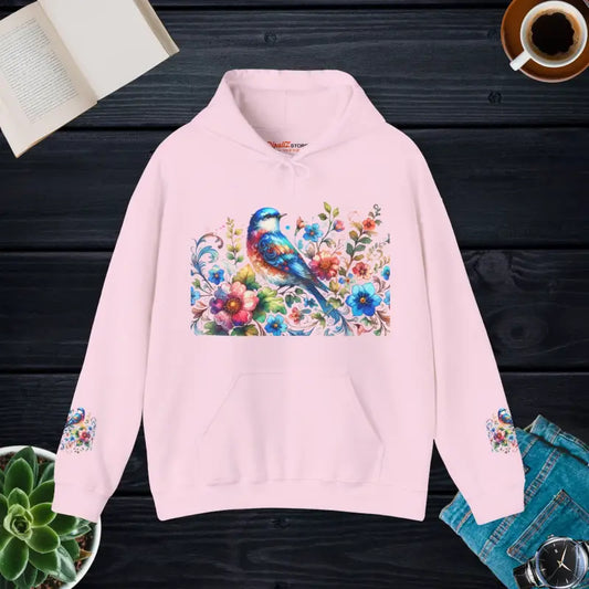 Vibrant Bird & Flower Unisex Heavy Hooded Sweatshirt - Light Pink / s Hoodie