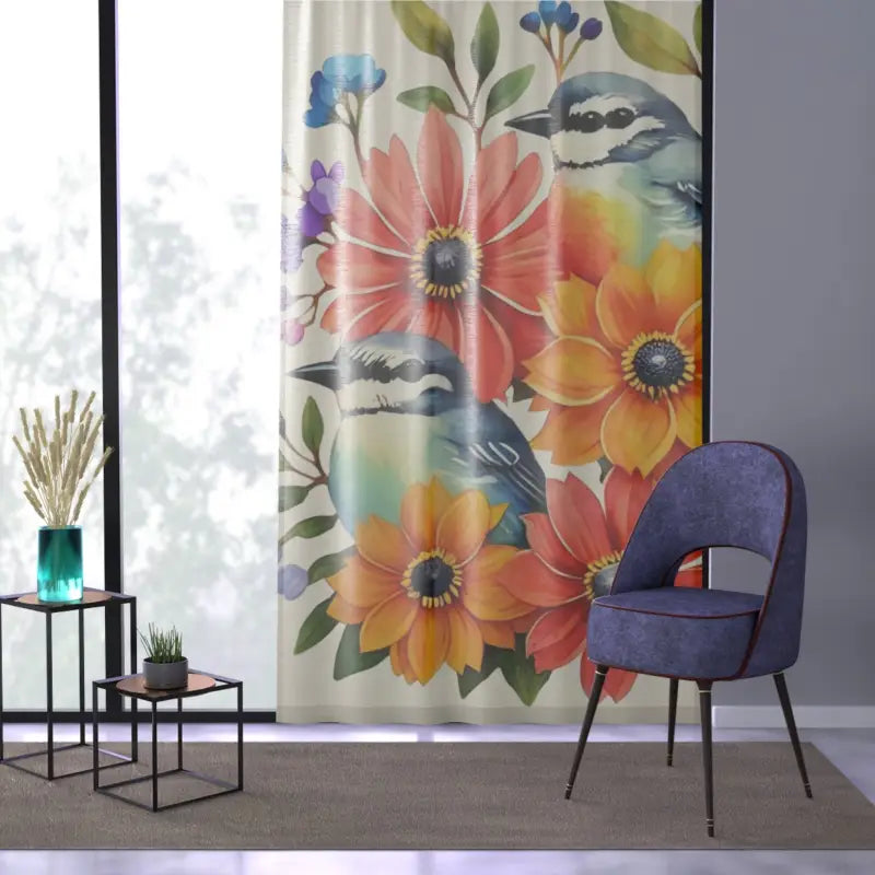 Illuminate your Space with Vibrant Birds & Flowers Curtains - Sheer / White / 50’’ × 84’’ Home Decor