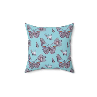 Butterfly Polyester Square Pillow: Elegant Pink on Blue Design - 14’’ × Home Decor