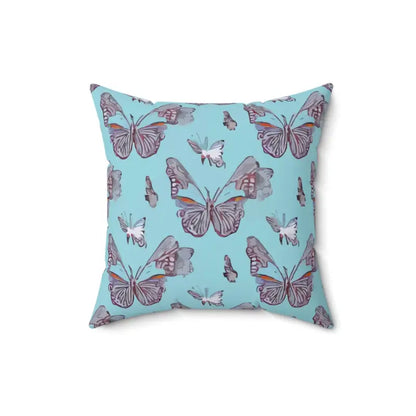 Butterfly Polyester Square Pillow: Elegant Pink on Blue Design - 16’’ × Home Decor