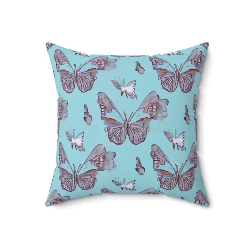 Butterfly Polyester Square Pillow: Elegant Pink on Blue Design - 18’’ × Home Decor