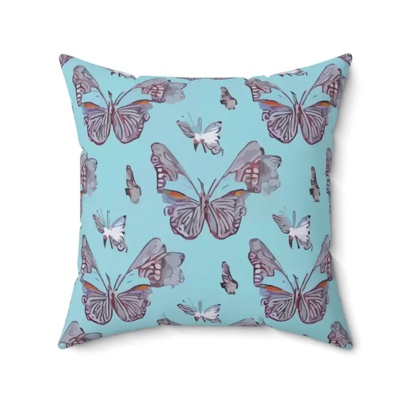 Butterfly Polyester Square Pillow: Elegant Pink on Blue Design - 20’’ × Home Decor