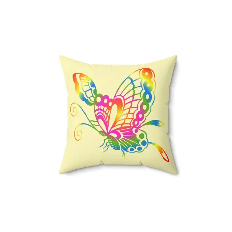 Fluttering Colors: Rainbow Butterfly Polyester Pillow - 14’’ × Home Decor