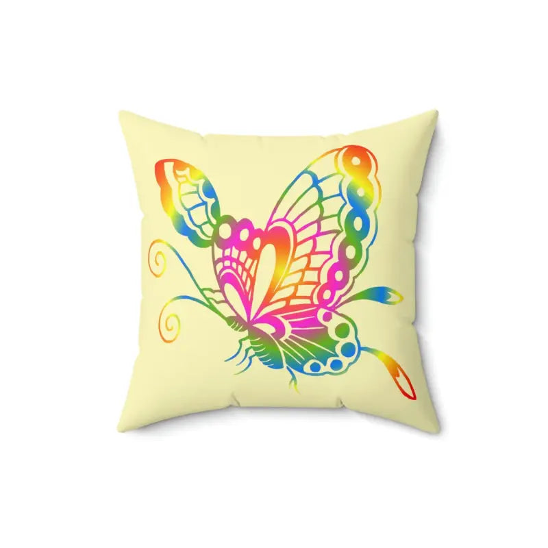 Fluttering Colors: Rainbow Butterfly Polyester Pillow - 16’’ × Home Decor