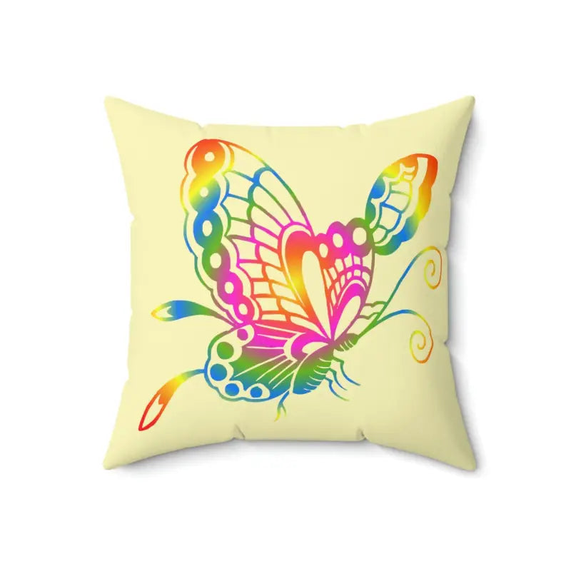 Fluttering Colors: Rainbow Butterfly Polyester Pillow - Home Decor