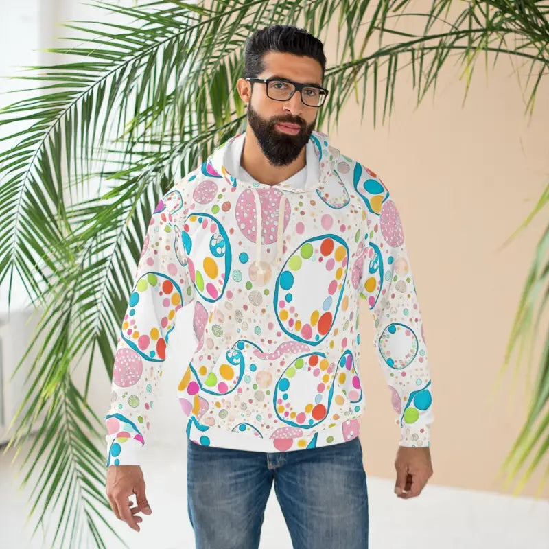 Unisex Pullover Hoodie in Vibrant Colored Circles Pattern - All Over Prints