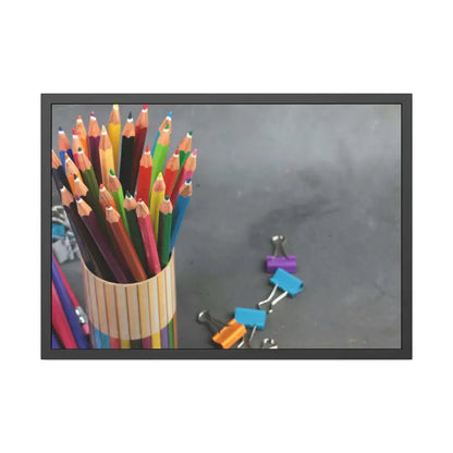 Vibrant Color Pencils with Sleek Stand for Artistic Flair - 40’’ x 28’’ (horizontal) / Black Frame / Fine Art Poster