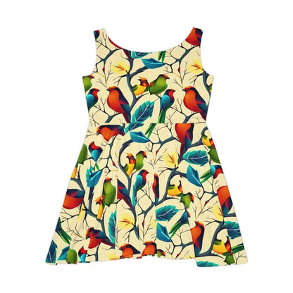 Feathery Women’s Skater Dress: Vibrant Colorful Birds - Dresses