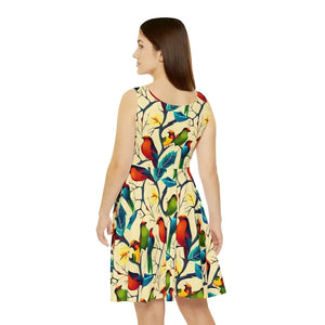Women’s Skater Dress Colorful Birds Print Comfort Style Dipaliz - Dresses