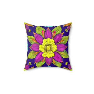 Colorful Flower Mandal Spun Polyester Square Pillow - Dipaliz - 14’’ × - Throw Pillows