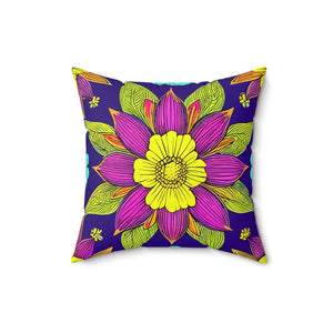 Colorful Flower Mandal Spun Polyester Square Pillow - Dipaliz - 16’’ × - Throw Pillows