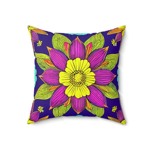 Colorful Flower Mandal Spun Polyester Square Pillow - Dipaliz - 18’’ × - Throw Pillows