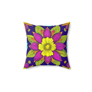 Colorful Flower Mandal Spun Polyester Square Pillow - Dipaliz - Throw Pillows
