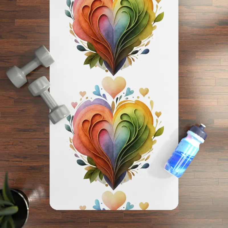 Elevate your Routine with Colorful Hearts Rubber Yoga Mat - 24” x 68” Home Decor