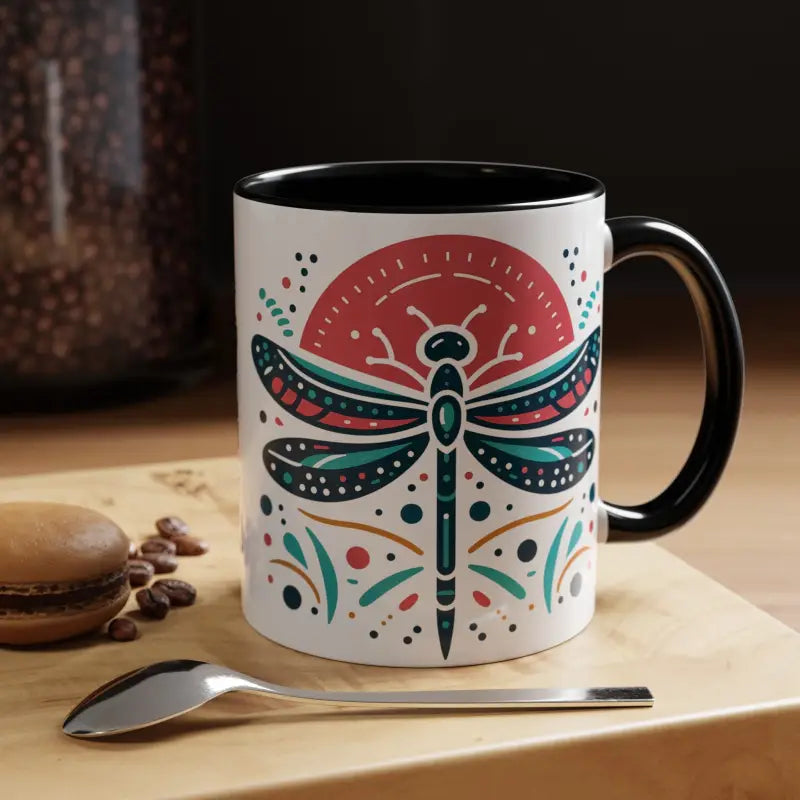 Vibrant Dragonfly Accent Coffee Mug for your Routine - 11oz / Black