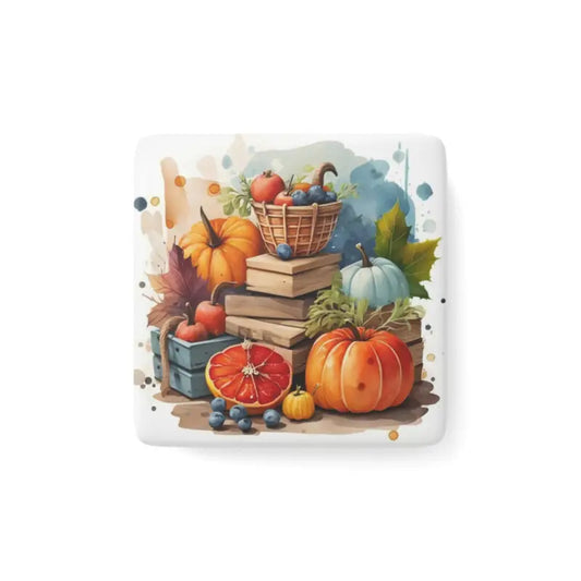 Autumn Delight: Fall Vegetables Porcelain Magnet - White / 2’’ x / Square Home Decor