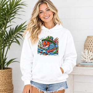 Dipaliz fish graphic hoodie bold beach cotton blend - hoodies