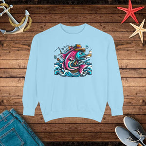 Vibrant Fish Sweatshirt - Cozy Ocean Vibes Cotton Blend - Dipaliz - Chambray / s - Sweatshirts