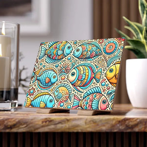 Home Decor - Vibrant Fishes Ceramic Photo Tile - Colorful Wall - Dipaliz
