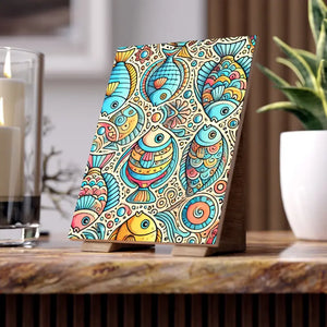 Home Decor - Vibrant Fishes Ceramic Photo Tile - Colorful Wall - Dipaliz
