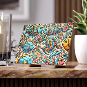 Home Decor - Vibrant Fishes Ceramic Photo Tile - Colorful Wall - Dipaliz