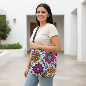 Vibrant Floral Adjustable Tote - Cotton Canvas Bag - Dipaliz - Bags