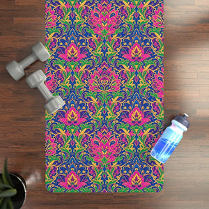 Vibrant Floral Rubber Yoga Mat - Non-slip Grippy Surface - Dipaliz - 24” x 72” - & Pilates Mats