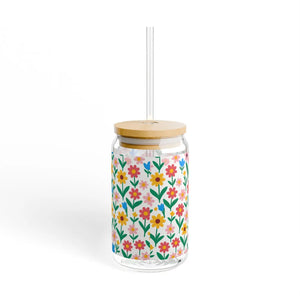 Floral Glass Tumbler - Bamboo Lid Tritan Straw - Dipaliz - Tumblers