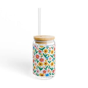Floral Glass Tumbler - Bamboo Lid Tritan Straw - Dipaliz - Tumblers