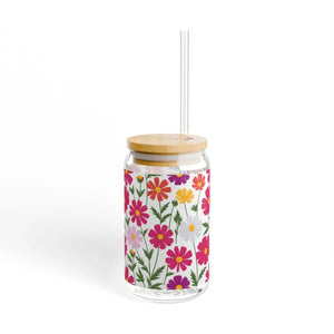 Floral Summer Sipper Glass - 16oz Clear Tempered - Dipaliz - Tumblers