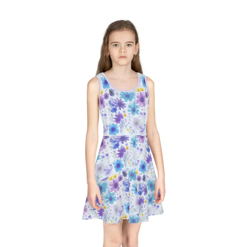 Brighten Up with a Floral Pattern Girls’ Sleeveless Sundress - Seam Thread Color Automatically Matched to Design / 2t