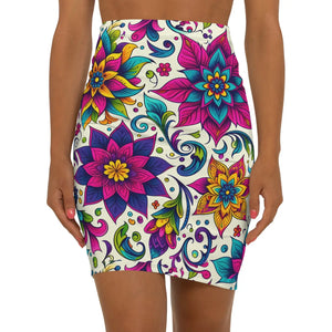 Vibrant Floral Print Pencil Skirt - Boho Chic - Dipaliz - Skirts - Xs