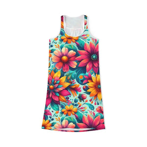 Vibrant Floral Print Racerback Dress for Casual Outings - Dipaliz - Xs / White - Dresses